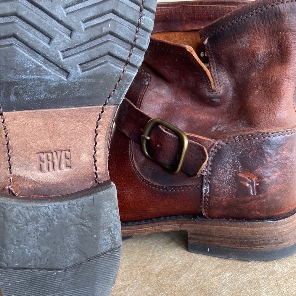 Frye Veronica Leather Low Ankle Moto Boots in Redwood Women's Size 6 - Picture 9 of 10